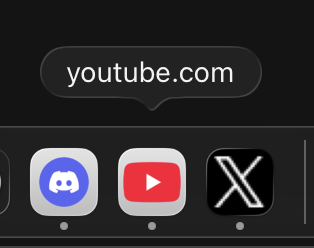 macOS Dock showing Discord, YouTube, and X with their own icons